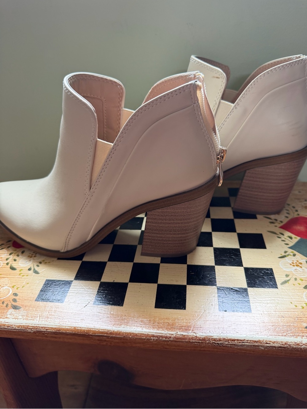 Women's White Cutout Ankle Booties with Block Heel
